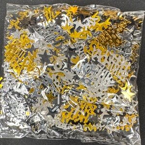Gold and Silver Party Confetti Happy Birthday stars silver gold and black